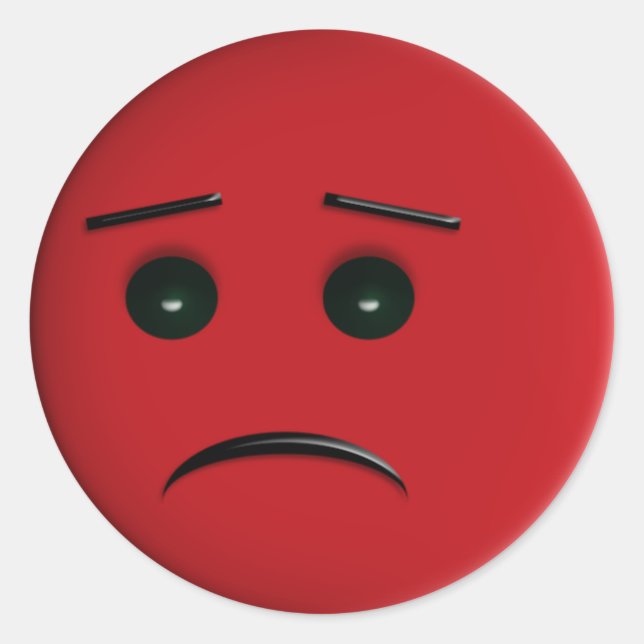 Red Frowny Face Classic Round Sticker (Front)