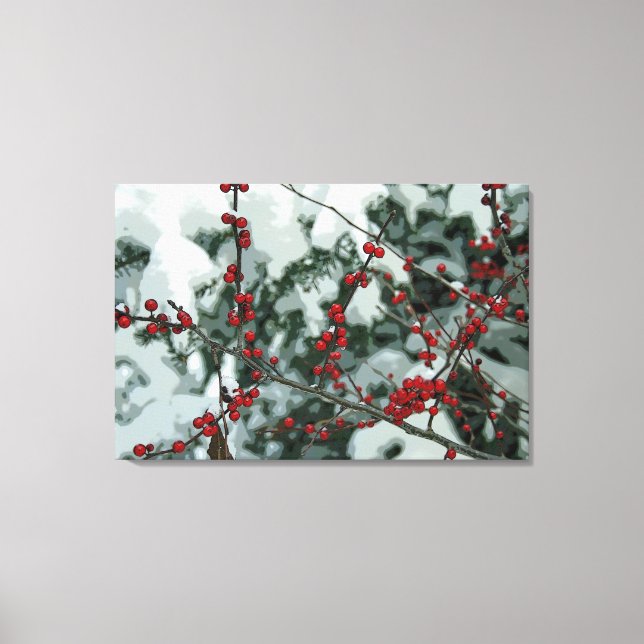 Red Frozen Berries Winter Stretched Canvas Art (Front)