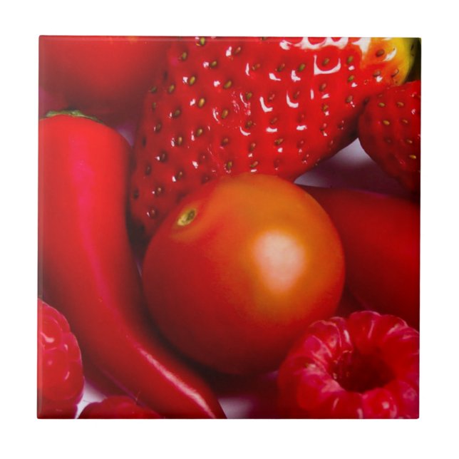 Red Fruit and Vegetables Tile/Trivet Tile (Front)