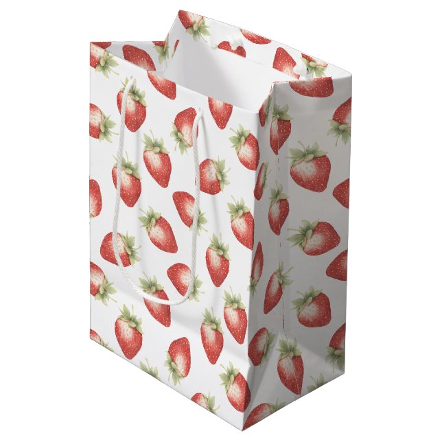 Red Fruit Strawberries Birthday Medium Gift Bag (Front Angled)
