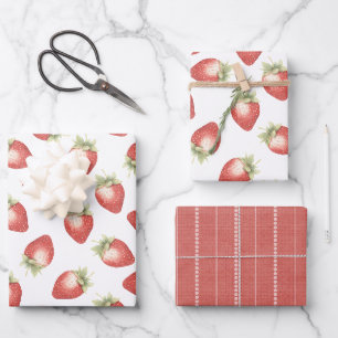 Red Fruit Strawberries Birthday Wrapping Paper Sheet