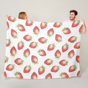 Red Fruit Strawberries Fleece Blanket