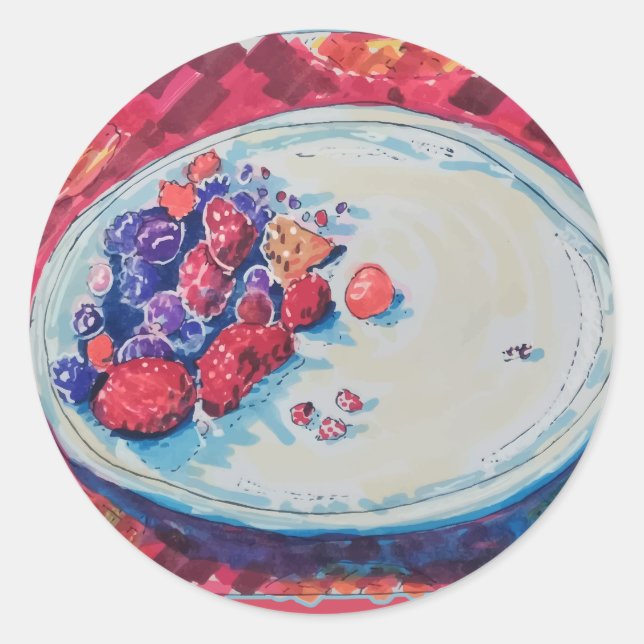 Red Fruits Bowl Classic Round Sticker (Front)
