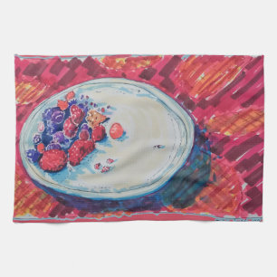 Red Fruits Bowl Tea Towel