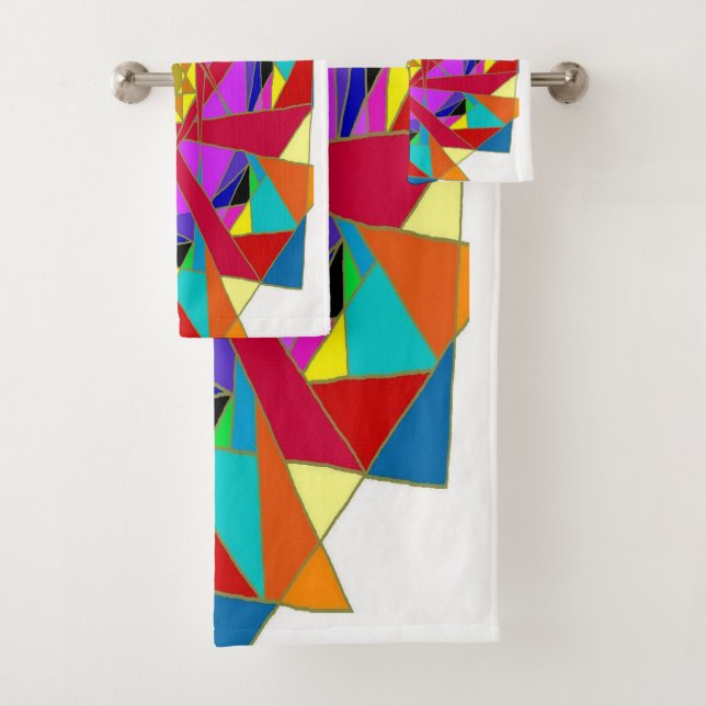 Red Fuchsia Orange Yellow Green Blue Violet Bath Towel Set (Insitu)