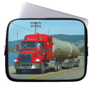 Red Fuel Tanker Truck & Lake Scenic Driving Art Laptop Sleeve
