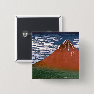 Red Fuji, Aka Fujiyama Volcano Katsushika Hokusai 15 Cm Square Badge