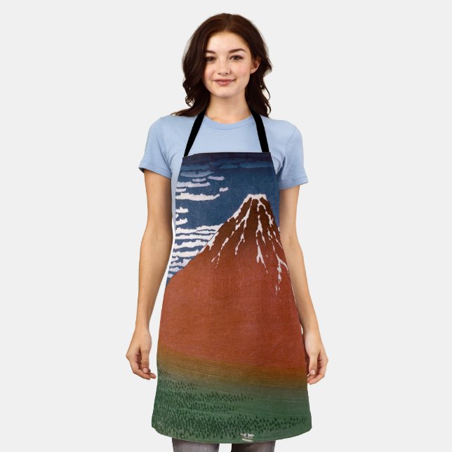 Red Fuji, Aka Fujiyama Volcano Katsushika Hokusai Apron (Worn)