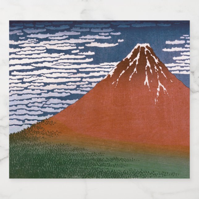 Red Fuji, Aka Fujiyama Volcano Katsushika Hokusai Beer Bottle Label (Single Label)