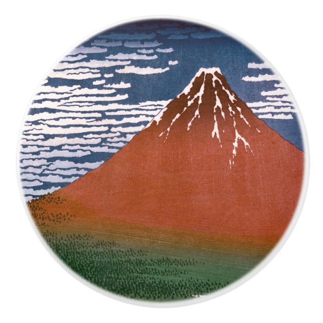 Red Fuji, Aka Fujiyama Volcano Katsushika Hokusai Ceramic Knob (Front)