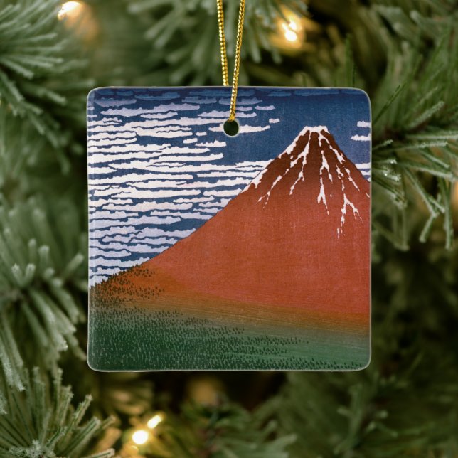 Red Fuji, Aka Fujiyama Volcano Katsushika Hokusai Ceramic Ornament (Tree)
