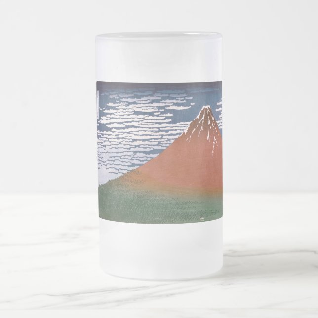 Red Fuji, Aka Fujiyama Volcano Katsushika Hokusai Frosted Glass Beer Mug (Center)