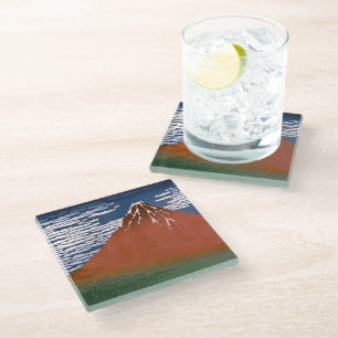 Red Fuji, Aka Fujiyama Volcano Katsushika Hokusai Glass Coaster