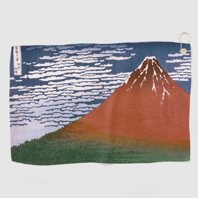 Red Fuji, Aka Fujiyama Volcano Katsushika Hokusai Golf Towel (Horizontal)