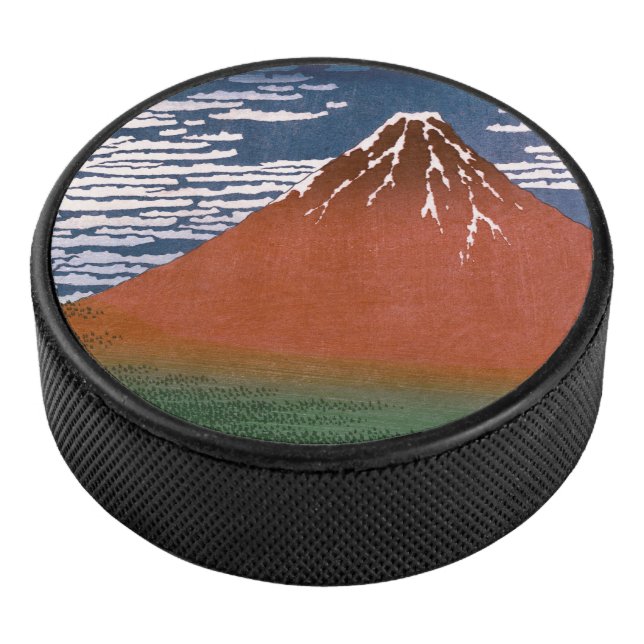 Red Fuji, Aka Fujiyama Volcano Katsushika Hokusai Hockey Puck (3/4)