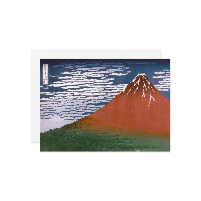 Red Fuji, Aka Fujiyama Volcano Katsushika Hokusai Holiday Card (Front/Back In Situ)