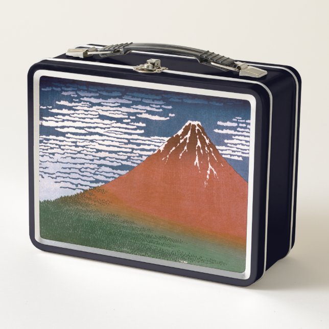 Red Fuji, Aka Fujiyama Volcano Katsushika Hokusai Metal Lunch Box (Front)