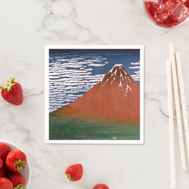 Red Fuji, Aka Fujiyama Volcano Katsushika Hokusai Napkin (Insitu)
