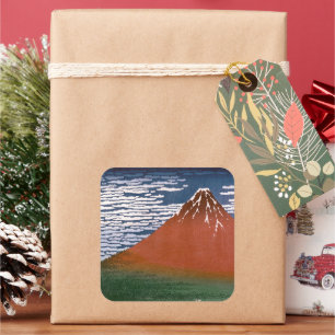 Red Fuji, Aka Fujiyama Volcano Katsushika Hokusai Square Sticker