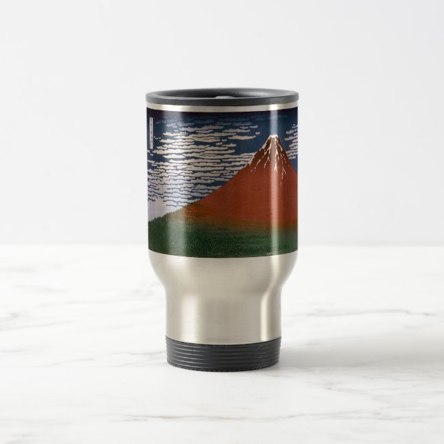 Red Fuji, Aka Fujiyama Volcano Katsushika Hokusai Travel Mug (Center)