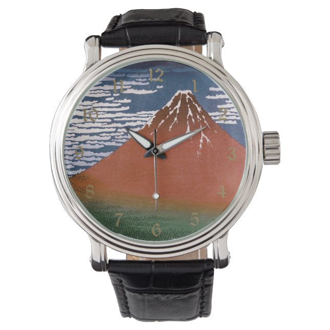 Red Fuji, Aka Fujiyama Volcano Katsushika Hokusai Watch (Front)