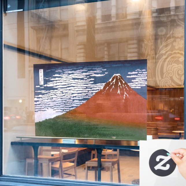 Red Fuji, Aka Fujiyama Volcano Katsushika Hokusai Window Cling (Cafe Window)