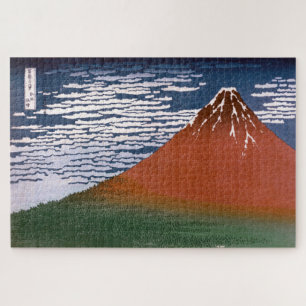 Red Fuji "Fujiyama" Volcano in Japanese Woodcut    Jigsaw Puzzle