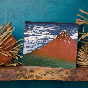Red Fuji "Fujiyama" Volcano in Japanese Woodcut    Plaque