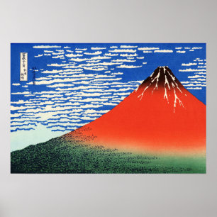 Red Fuji Hokusai Ukiyo-e Japanese Art Poster