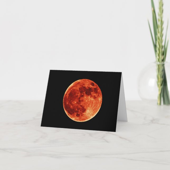 Red Full Moon Blank Note Card (Front)