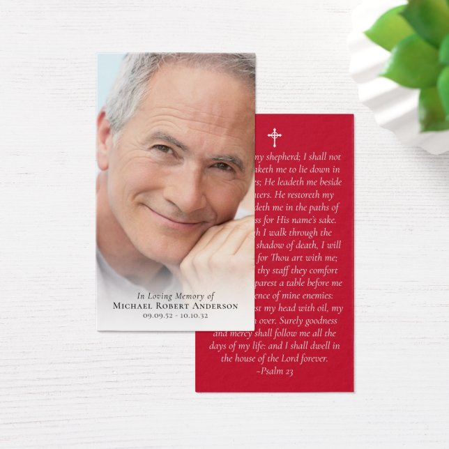 Red Full Photo Memorial Prayer Card (Desk)
