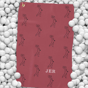 Red Fun Golfer Modern Monogram Sports Equipment Golf Towel