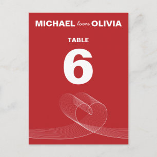 Red Fun Loopy Love Lines Simple Table Number Card