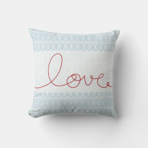 Red Fun Loopy Love Writing Circles Sky Blue Cushio Cushion