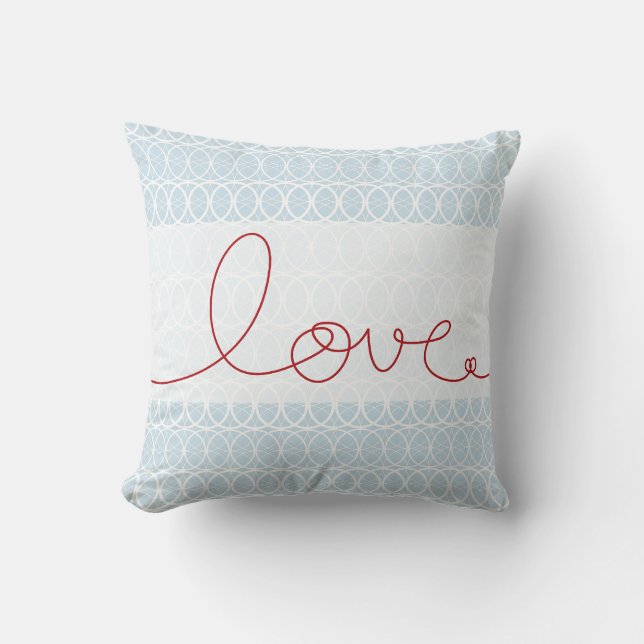 Red Fun Loopy Love Writing Circles Sky Blue Cushio Cushion (Front)