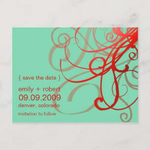 Red Funky Swirls • Save the Date Postcard