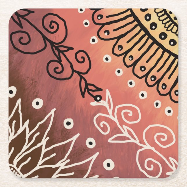 Red Funny Art Pattern Square Paper Coaster (Front)