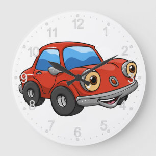 Red Funny car cartoon - Choose background colour Large Clock