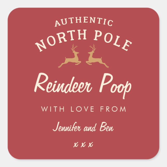 Red funny homemade Christmas Reindeer poop sticker (Front)