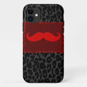 Red Funny Moustache and Leopard Print iPhone 11 Case