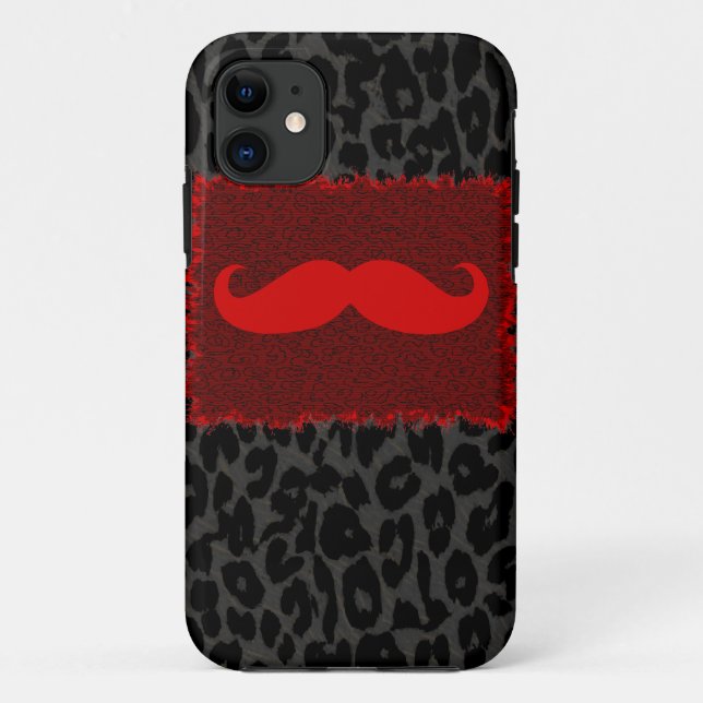 Red Funny Moustache and Leopard Print Case-Mate iPhone Case (Back)