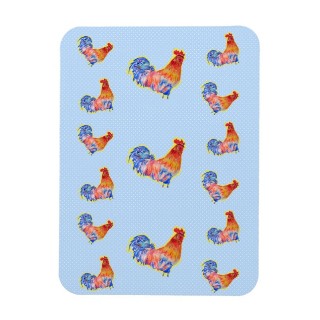 Red Funny Rooster Cockerel Blue and White Spots Ca Magnet (Vertical)