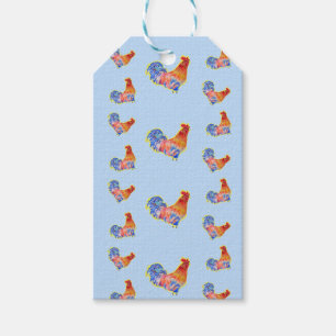 Red Funny Rooster Cockerel Blue and White Spots  Gift Tags