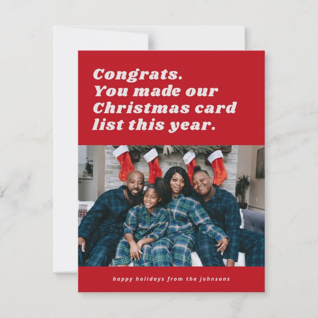 Red Funny Sarcastic Christmas List Holiday Card (Front)