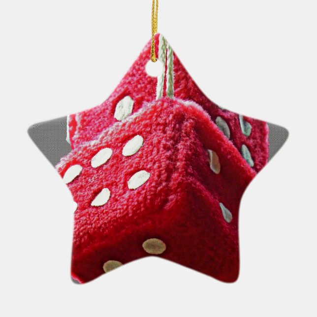 Red Fuzzy Dice Ceramic Tree Decoration (Front)
