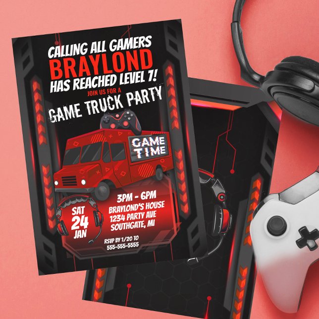 Red Game Truck Birthday Party Invitation (Creator Uploaded)