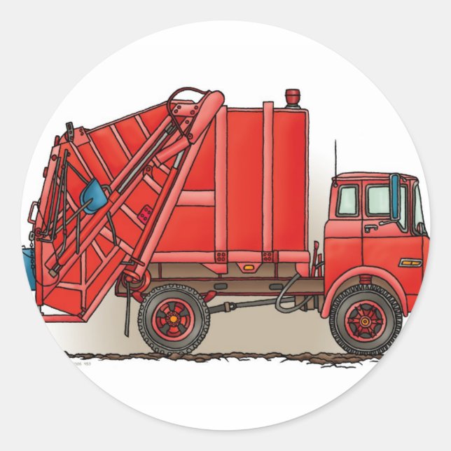 Red Garbage Truck Classic Round Sticker (Front)