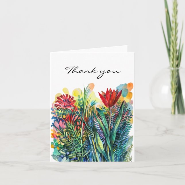 Red garden flowers thank you card (Front)