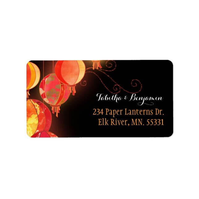 Red Garden Lanterns Wedding Address Label (Front)