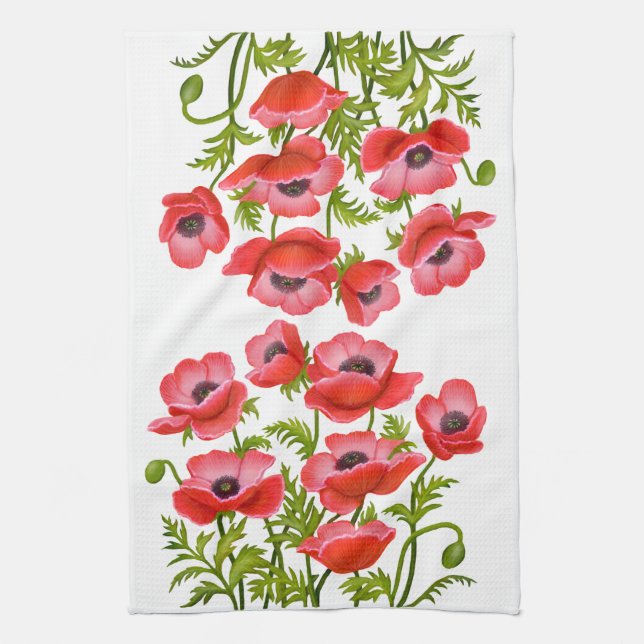 Red Garden Poppy Flowers American MoJo Kitchen Tow Tea Towel (Vertical)